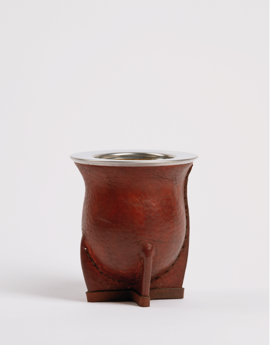 Mate Artesanal Camionero – Cuero Natural y Virola de Acero Inox