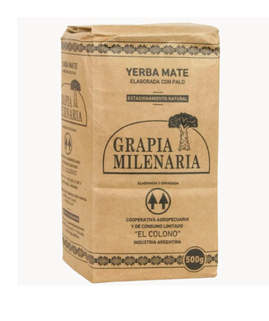 Paquete de Yerba Mate Grapia Milenaria Agroecológica de 500g