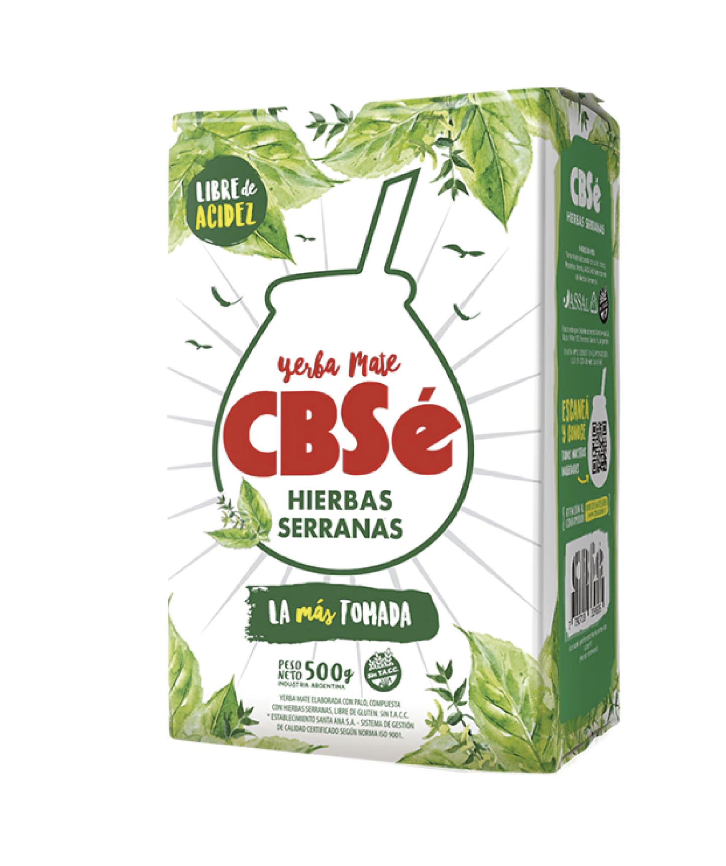 Paquete de Yerba Mate CBSé Hierbas Serranas 500g con menta y peperina en Jardín del Mate Barcelona.
