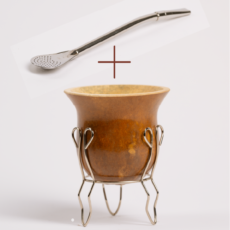 Set de mate vegano Tabaré de calabaza con pie de acero y bombilla inoxidable en Barcelona