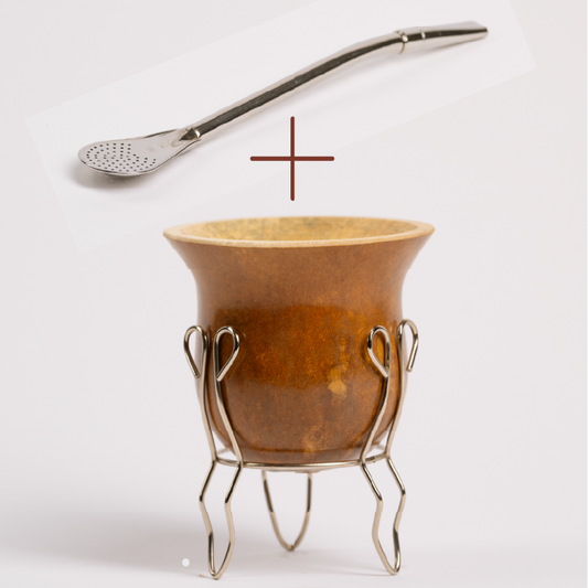 Set de mate vegano Tabaré de calabaza con pie de acero y bombilla inoxidable en Barcelona