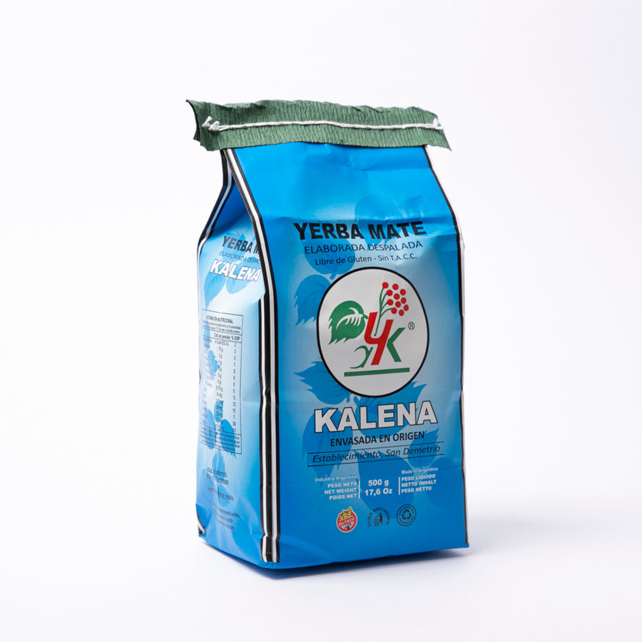 Paquete de Yerba Mate Kalena Suave 500g, yerba agroecológica sin palo, stock en Barcelona España.