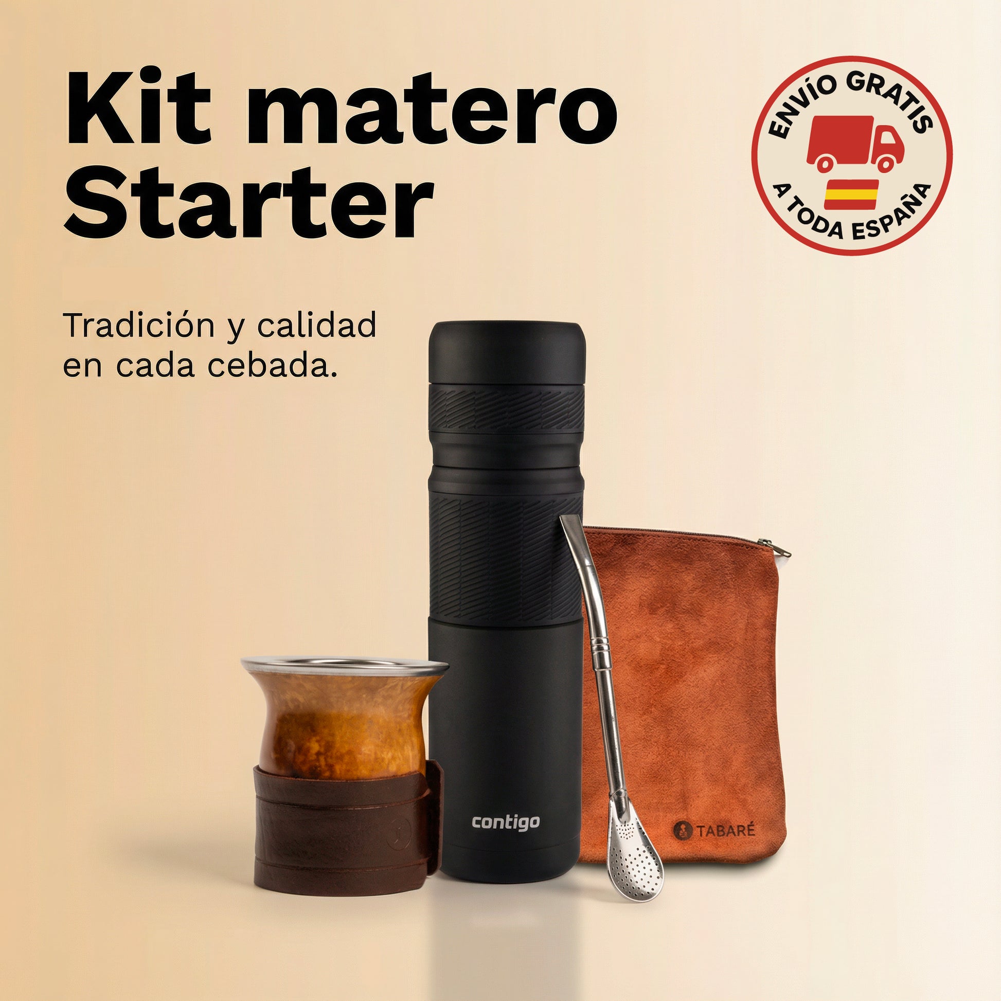 Kit Matero Starter Tabaré con termo, mate artesanal y bombilla - Set de iniciación completo