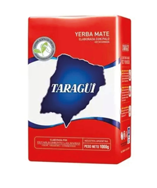 Paquete de Yerba Mate Taragüi de 1 kg con palo, etiqueta roja clásica, stock en España