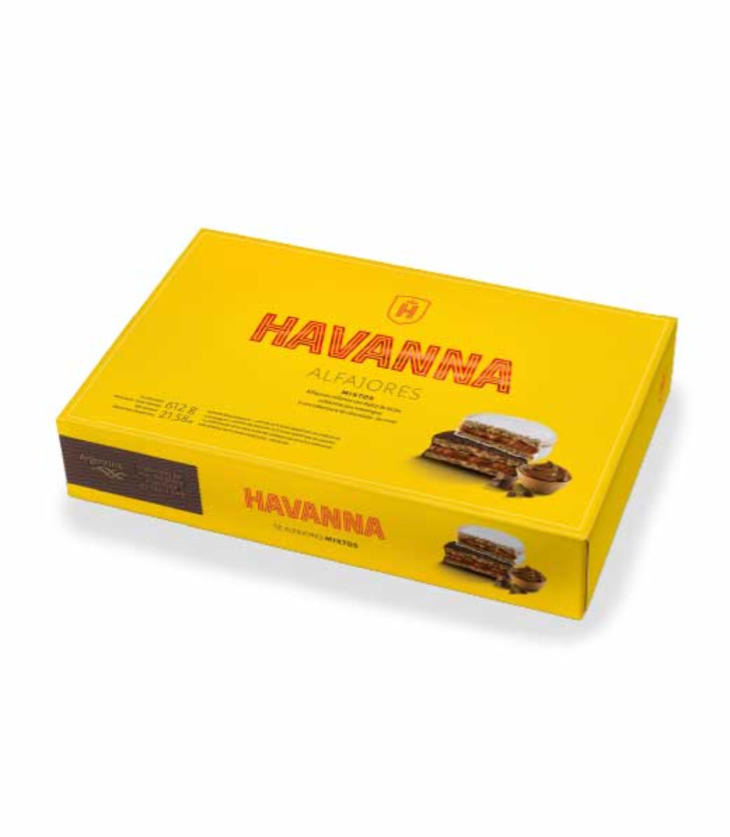 Caja de 24 Alfajores Havanna Mixtos de chocolate y merengue, importados de Argentina