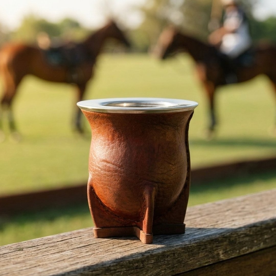 Mate Artesanal Camionero – Cuero Marrón Natural y Virola de Acero Inox