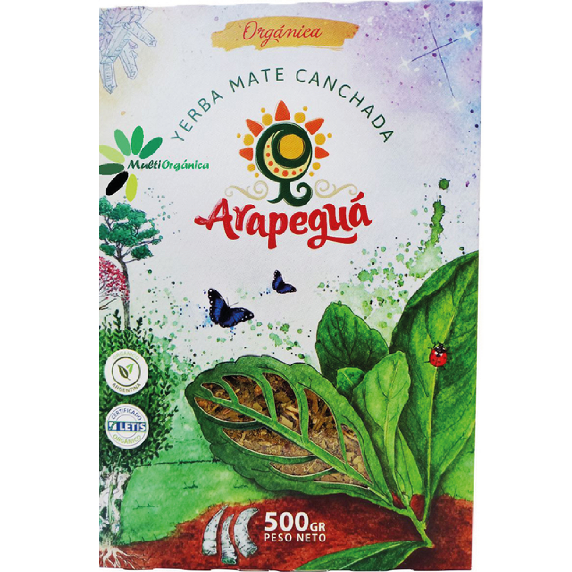 Paquete de Yerba Mate Orgánica Pampa 500g frente a fondo natural - Importado en España