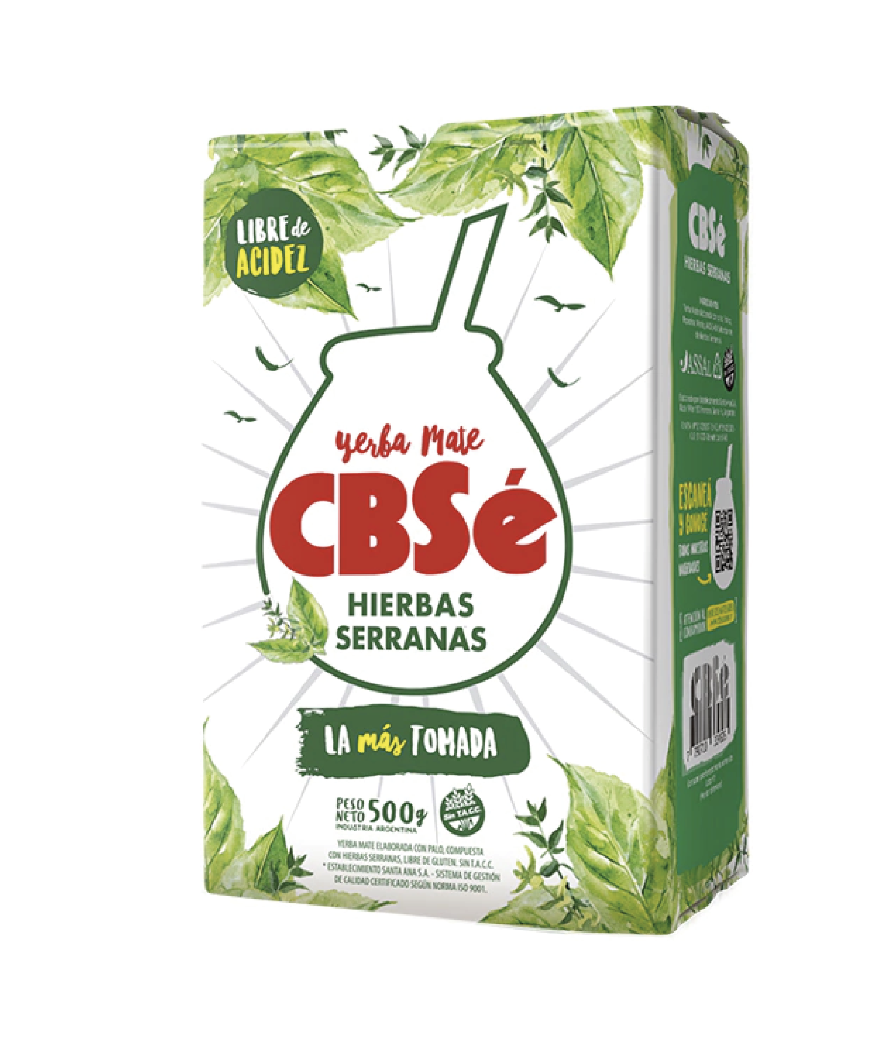 Paquete de Yerba Mate CBSé Hierbas Serranas 500g con menta y peperina en Jardín del Mate Barcelona.