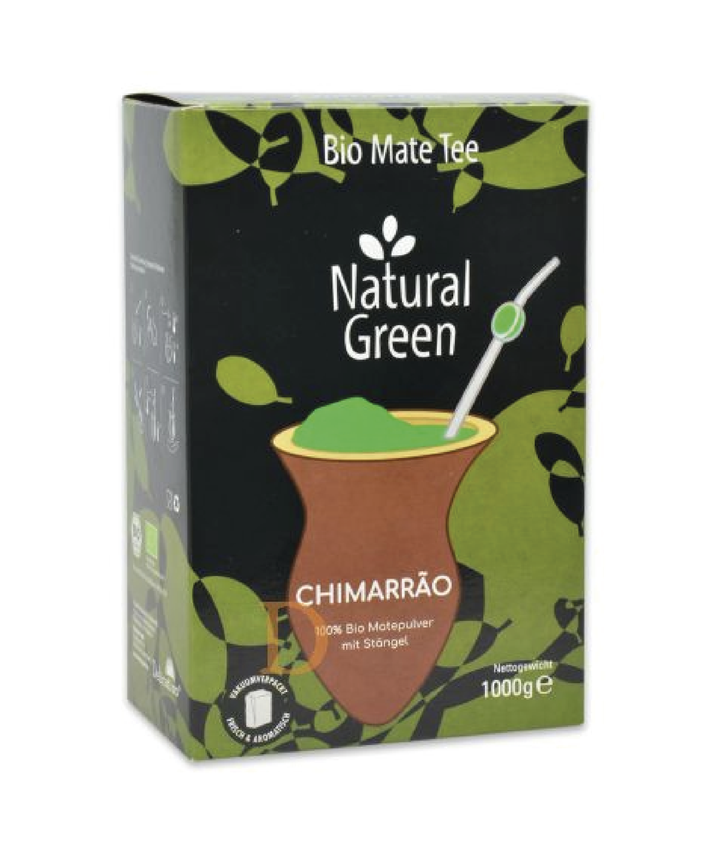Paquete de Yerba Mate Natural Green Chimarrão 500g envasado al vacío, yerba verde brasileña orgánica.