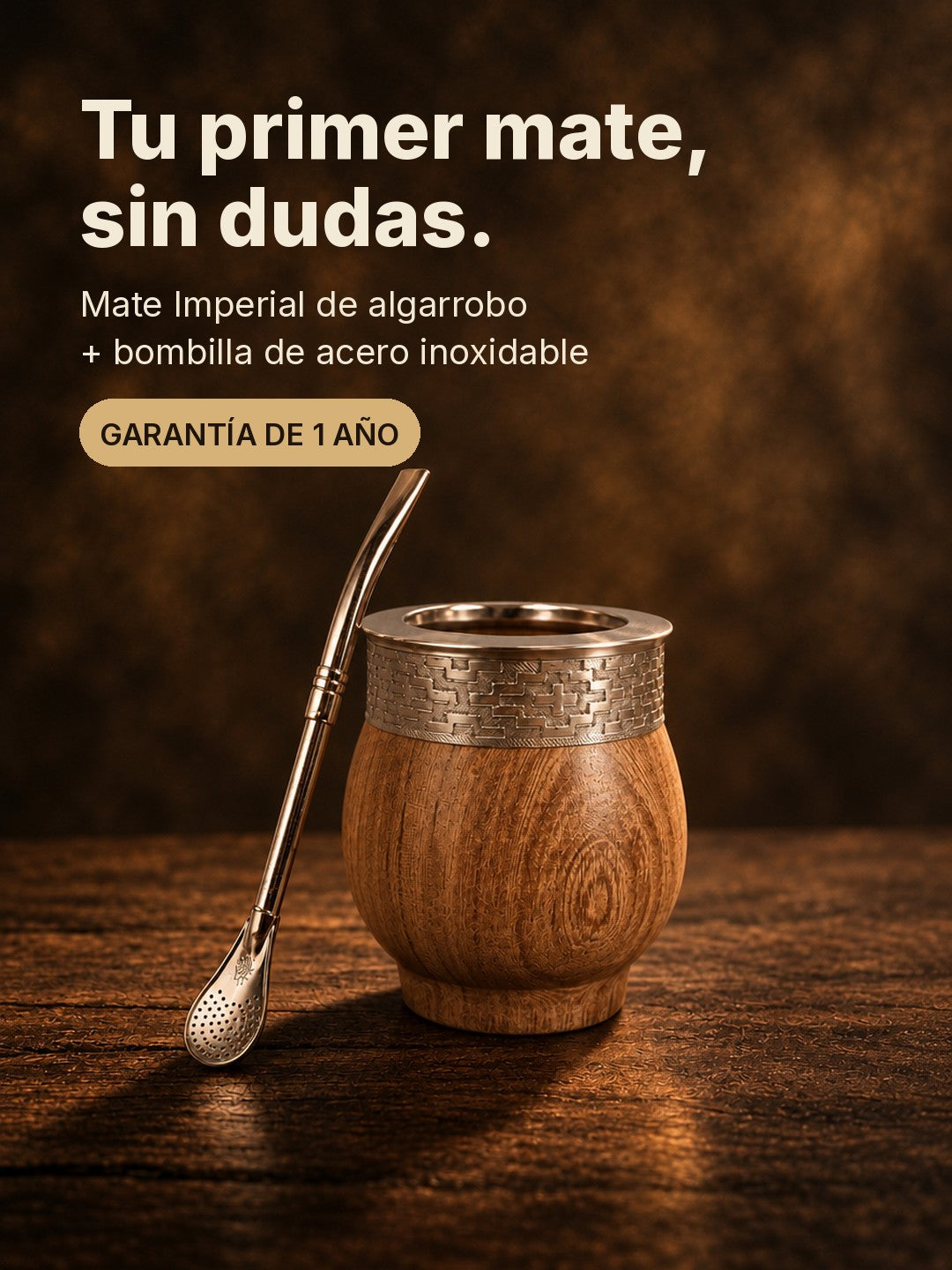 Tu primer mate, sin dudas: Combo Mate Imperial de algarrobo + bombilla, con garantía de 1 año